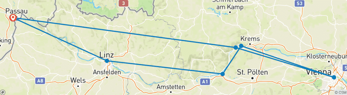 Image d'une carte montrant l'itinéraire du circuit