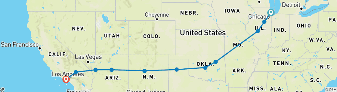 Image d'une carte montrant l'itinéraire du circuit