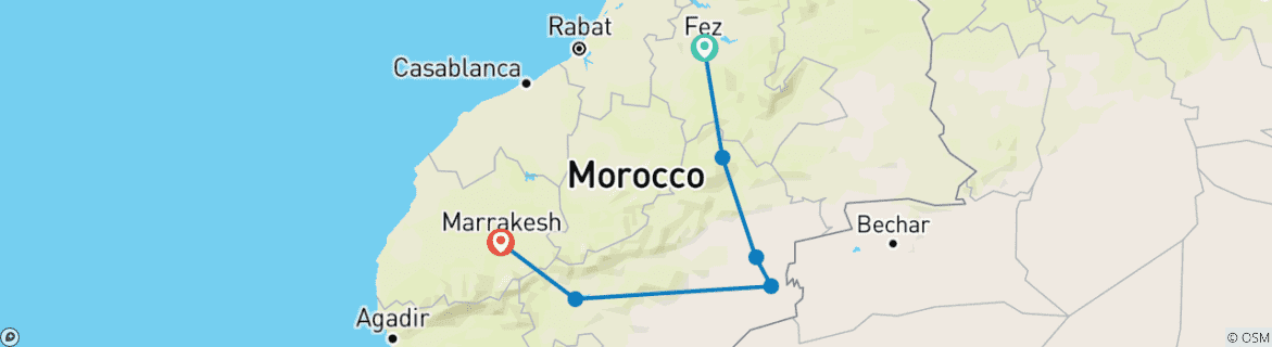 Image d'une carte montrant l'itinéraire du circuit
