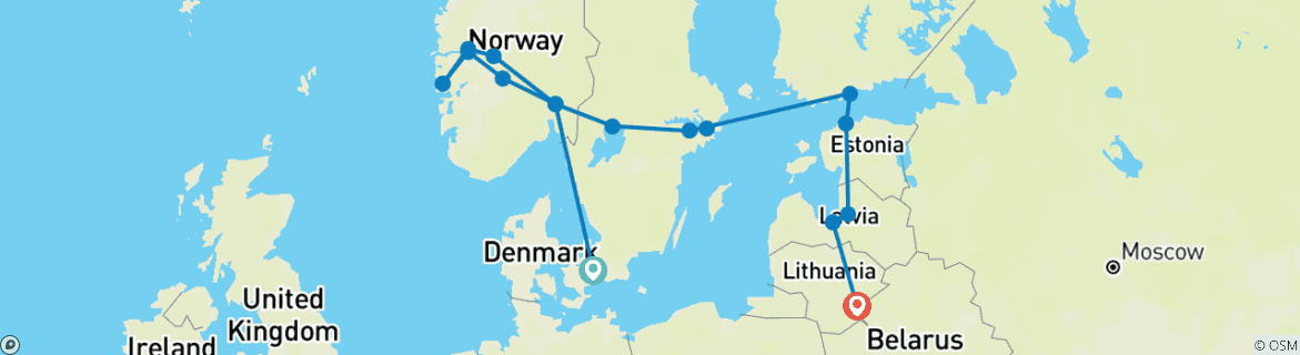 Carte du circuit Premium Nordic and Baltic Routes - 19 JOURS/18 NUITS