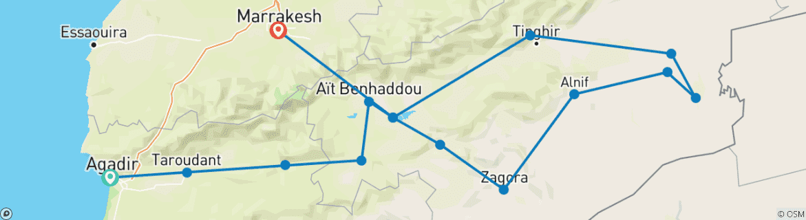 Image d'une carte montrant l'itinéraire du circuit