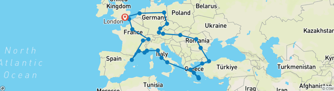 Image d'une carte montrant l'itinéraire du circuit