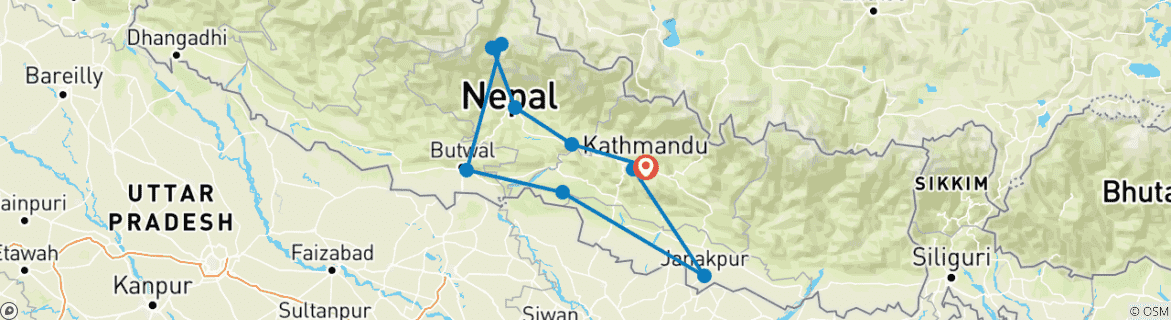 Image d'une carte montrant l'itinéraire du circuit