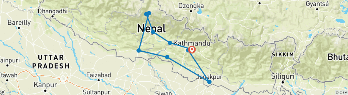 Foto van een kaart met de route van de rondreis