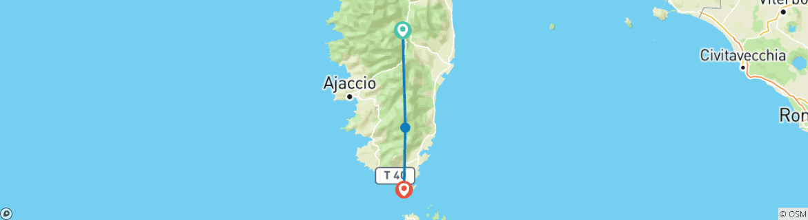 Carte du circuit Corse - Le GT20 du Sud (6 jours)