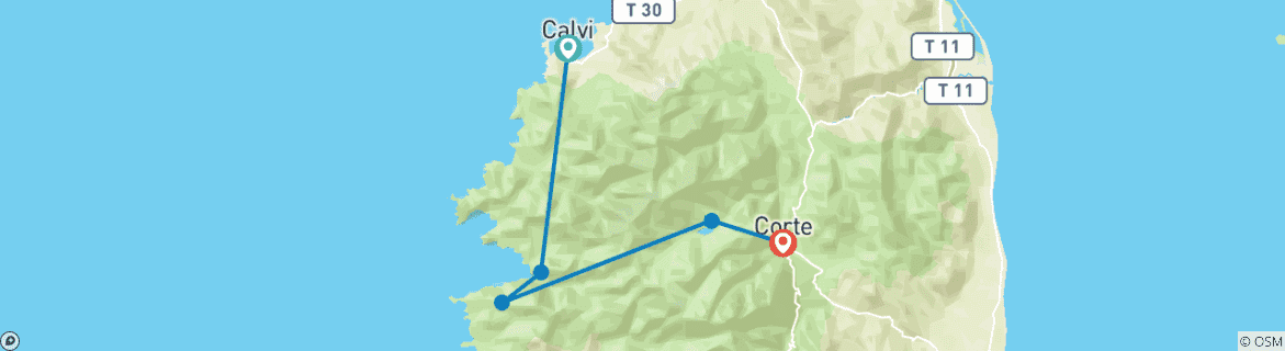 Carte du circuit Corse - Le GT20 central (7 jours)