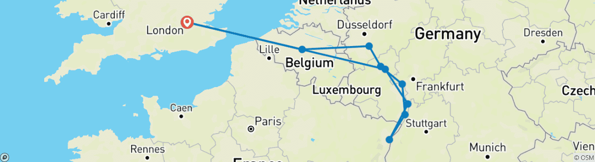 Image d'une carte montrant l'itinéraire du circuit