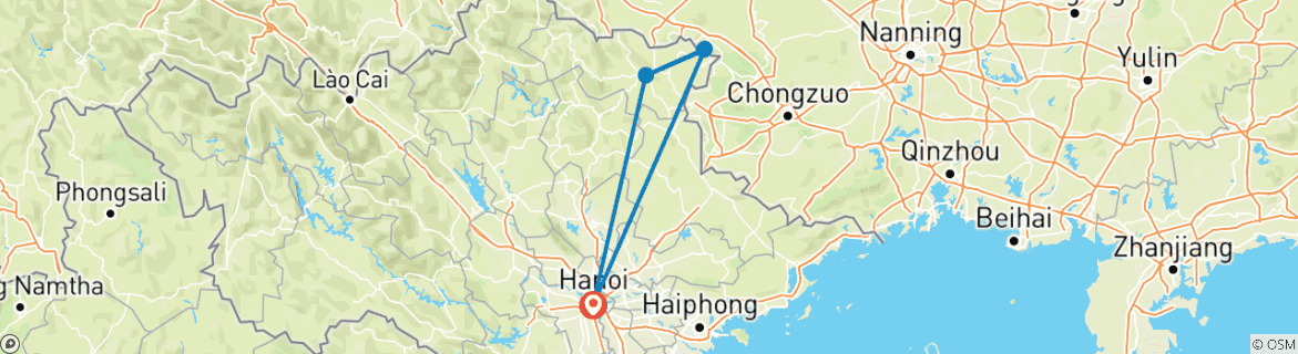 Image of a map showing the route of the tour