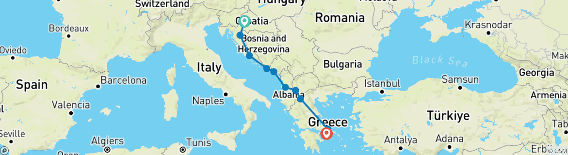 Carte du circuit De Zagreb à Athènes - Croatie Balkans et Grèce - Circuit en petit groupe