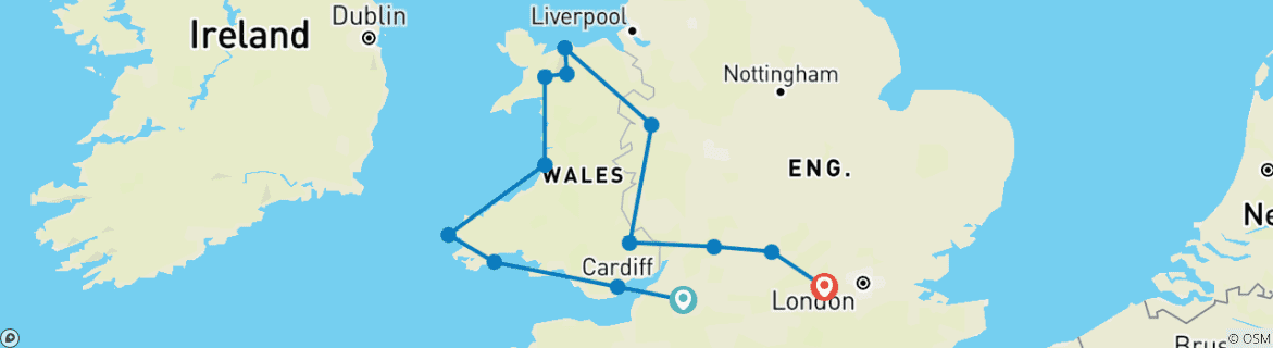 Image d'une carte montrant l'itinéraire du circuit