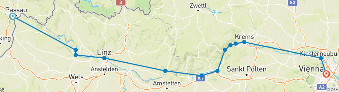 Karte mit der Reiseroute