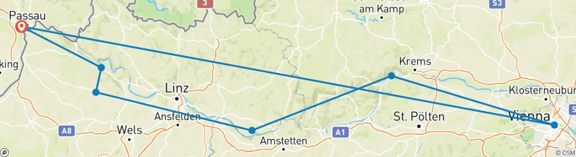 Foto van een kaart met de route van de rondreis