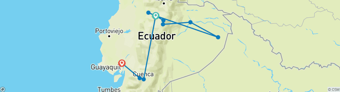 Image d'une carte montrant l'itinéraire du circuit