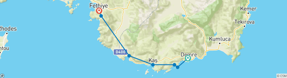 Image d'une carte montrant l'itinéraire du circuit