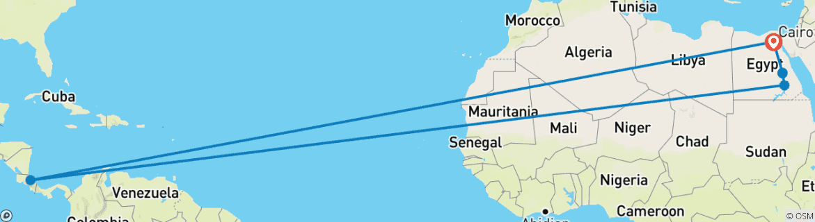 Image d'une carte montrant l'itinéraire du circuit