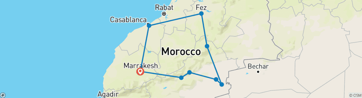 Image d'une carte montrant l'itinéraire du circuit