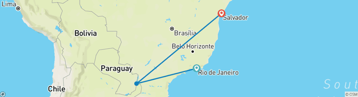 Image of a map showing the route of the tour
