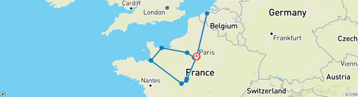 Image d'une carte montrant l'itinéraire du circuit