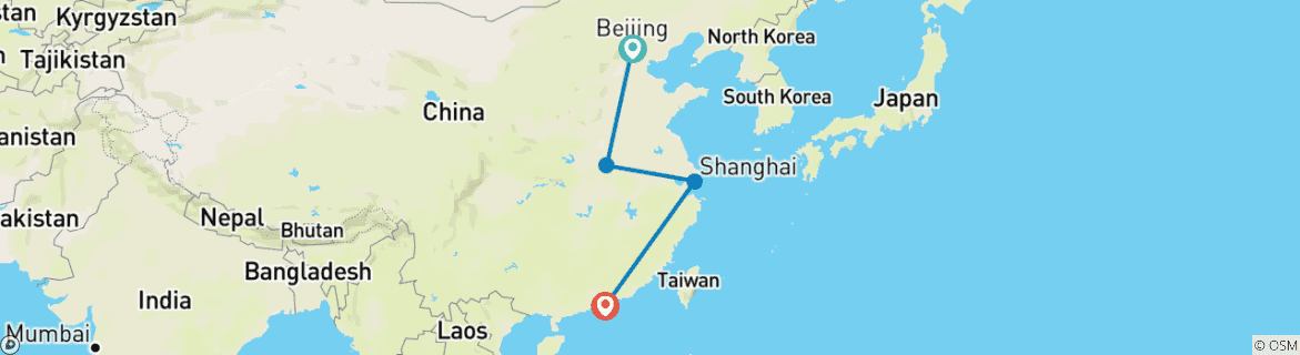 Foto van een kaart met de route van de rondreis