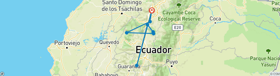 Image d'une carte montrant l'itinéraire du circuit