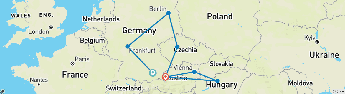 Image of a map showing the route of the tour