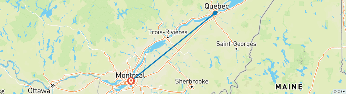 Carte du circuit Marchés de Noël de Montréal et de Québec (2027)