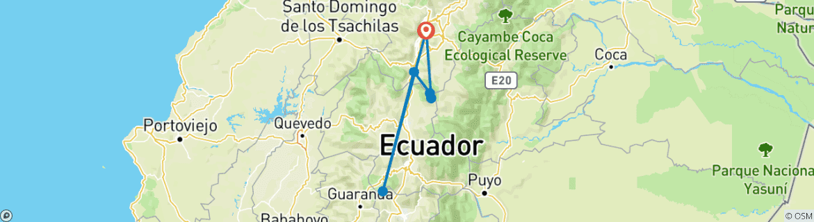 Image d'une carte montrant l'itinéraire du circuit