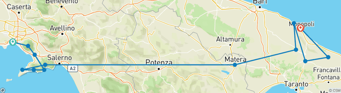 Image d'une carte montrant l'itinéraire du circuit