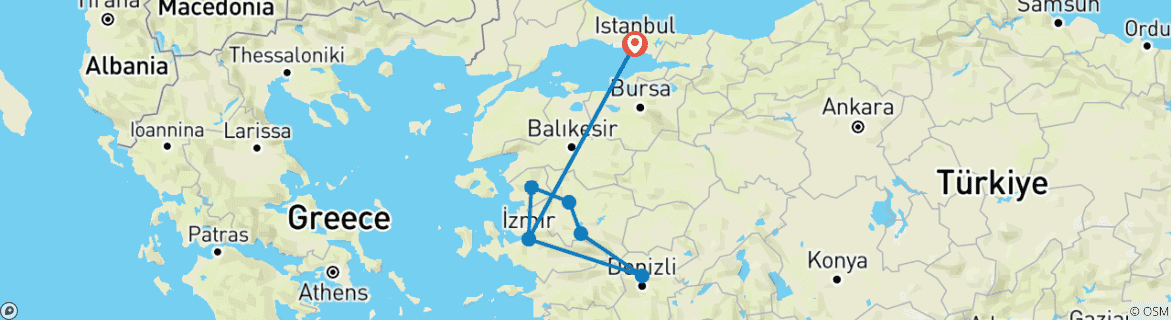 Image d'une carte montrant l'itinéraire du circuit