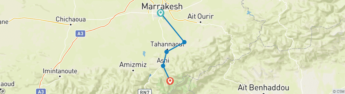 Image d'une carte montrant l'itinéraire du circuit