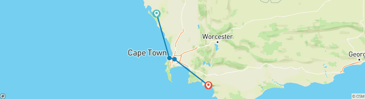 Carte du circuit 3 jours - Le Cap en hélicoptère - Les pingouins du Cap - L'épreuve du vin +Hébergement