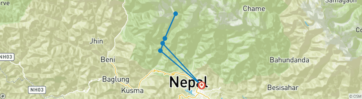 Image d'une carte montrant l'itinéraire du circuit