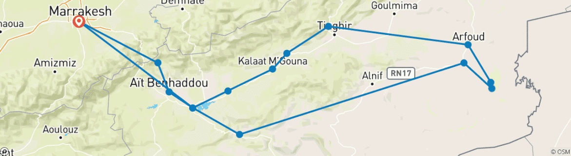 Image d'une carte montrant l'itinéraire du circuit