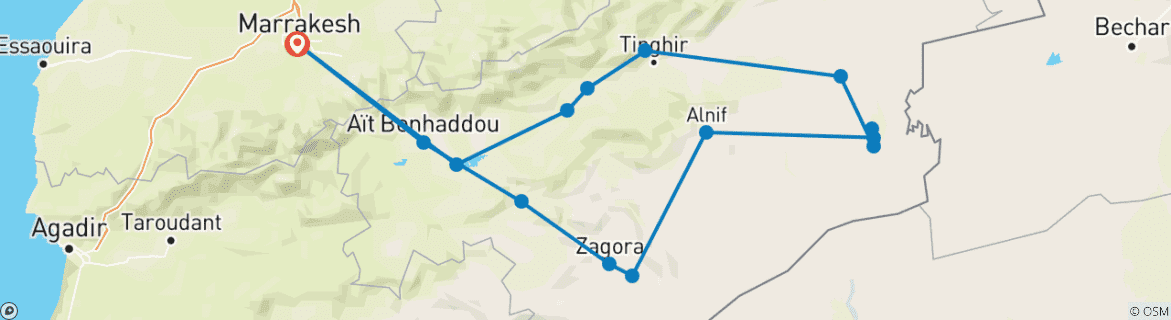 Image d'une carte montrant l'itinéraire du circuit