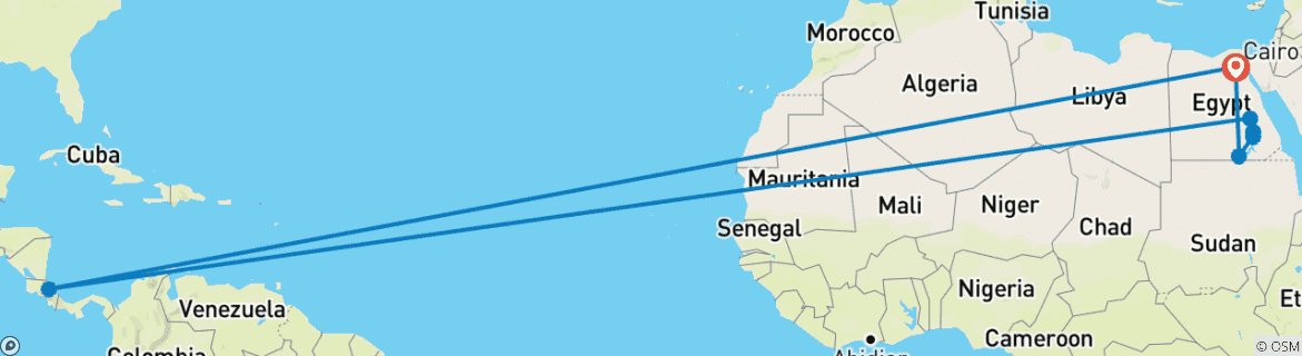 Image d'une carte montrant l'itinéraire du circuit
