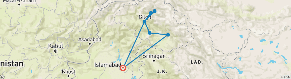 Image d'une carte montrant l'itinéraire du circuit
