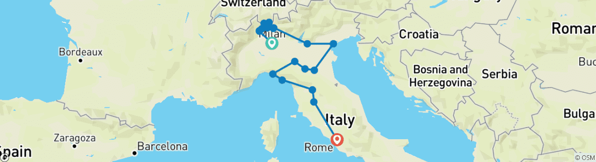 Image d'une carte montrant l'itinéraire du circuit