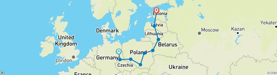 Image d'une carte montrant l'itinéraire du circuit