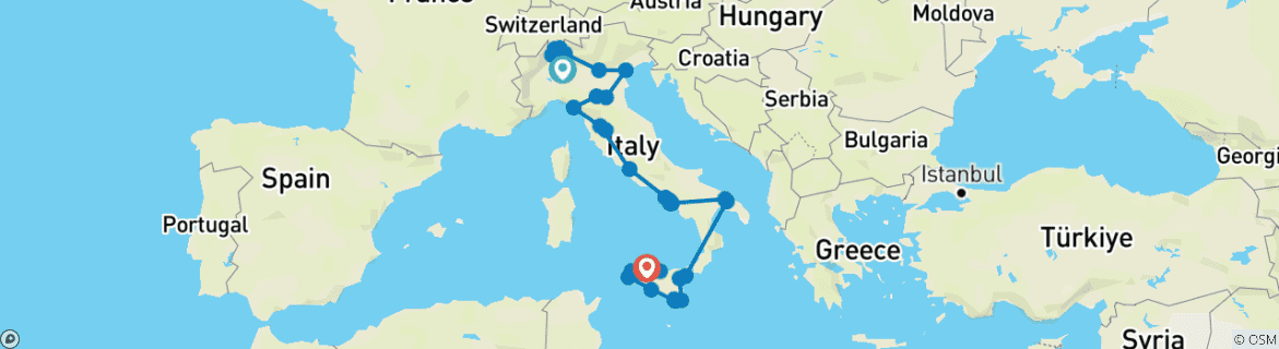 Image d'une carte montrant l'itinéraire du circuit