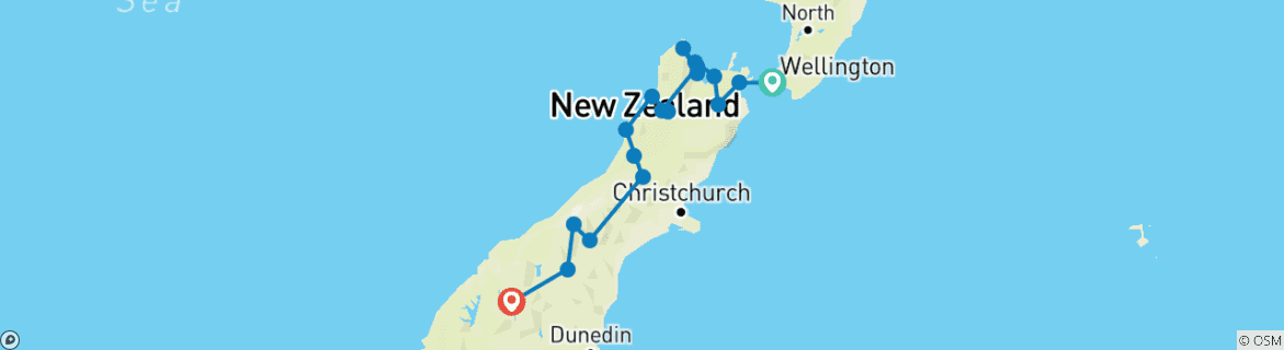 Image of a map showing the route of the tour