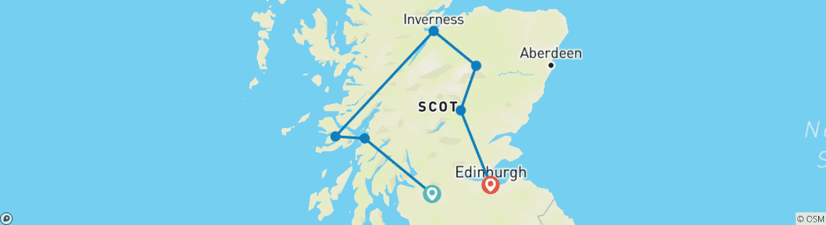 Carte du circuit Voyage Premium en Écosse - octobre 2026