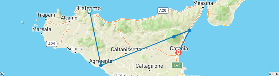 Image d'une carte montrant l'itinéraire du circuit