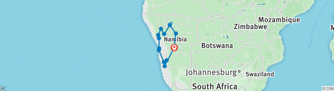 Carte du circuit Découvrez la Namibie - Camping