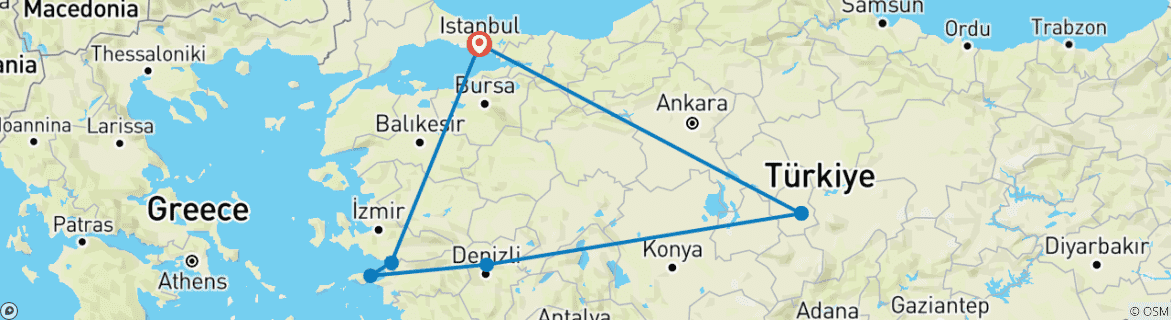 Image d'une carte montrant l'itinéraire du circuit