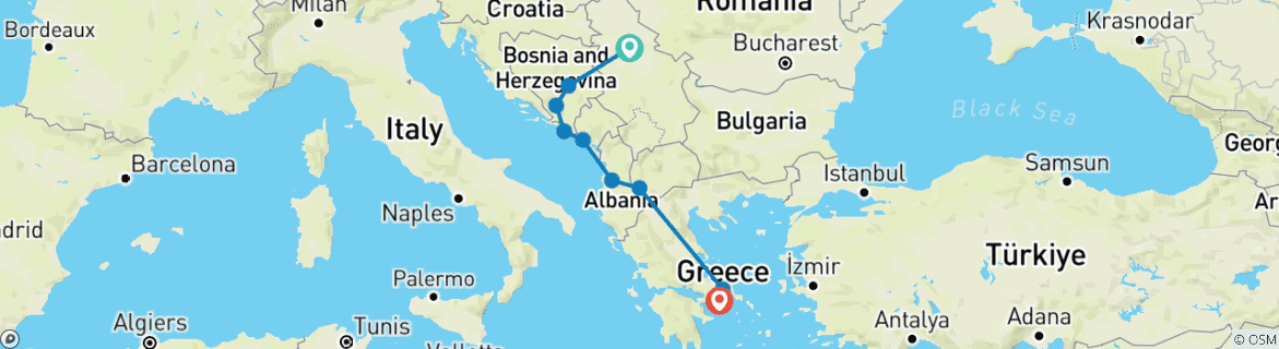 Foto van een kaart met de route van de rondreis