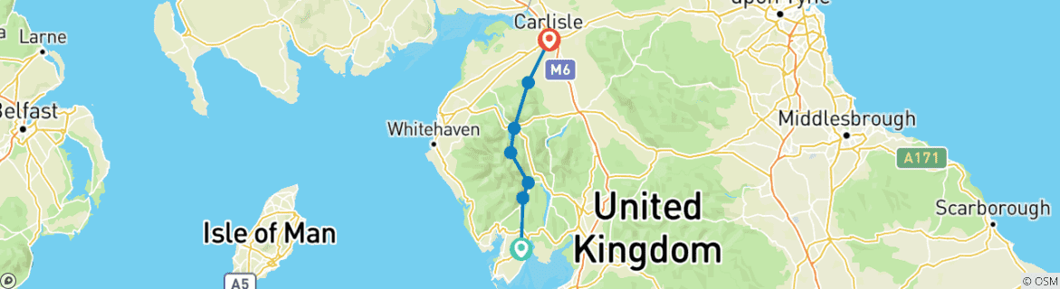 Image of a map showing the route of the tour