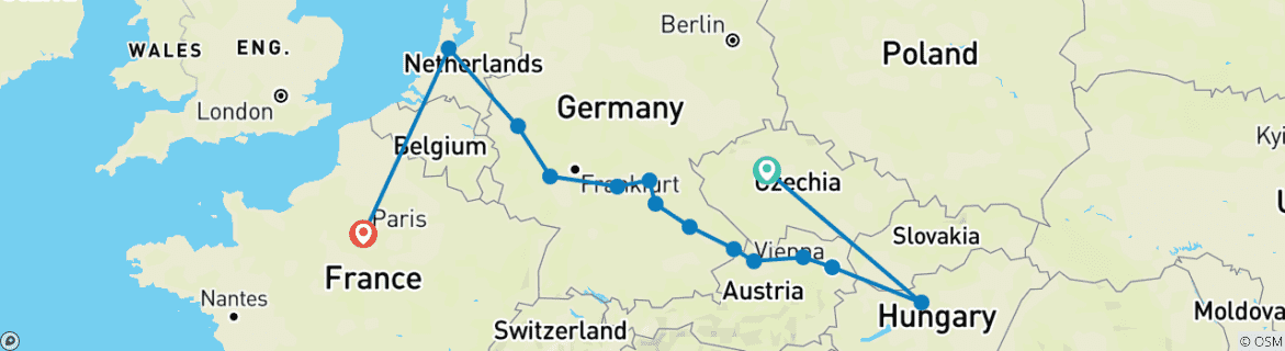 Karte mit der Reiseroute