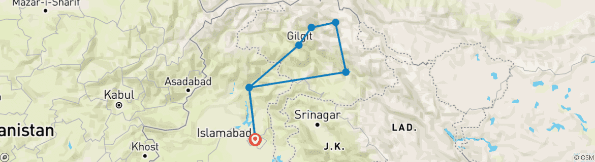 Image of a map showing the route of the tour