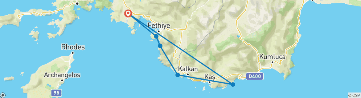 Image d'une carte montrant l'itinéraire du circuit