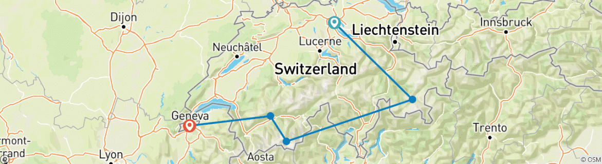 Image d'une carte montrant l'itinéraire du circuit